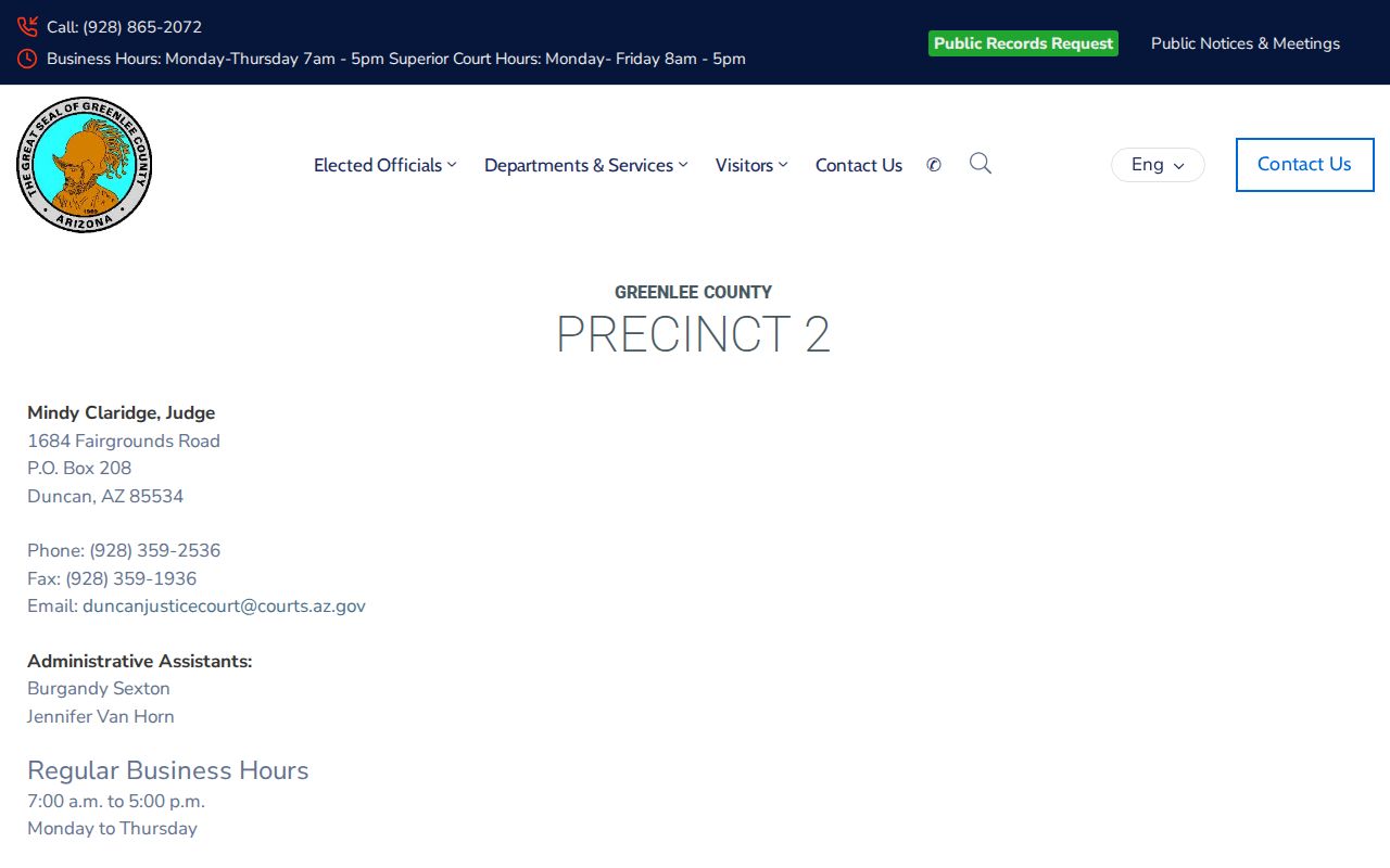 Duncan warrant records at Greenlee Justice Court Precinct 2