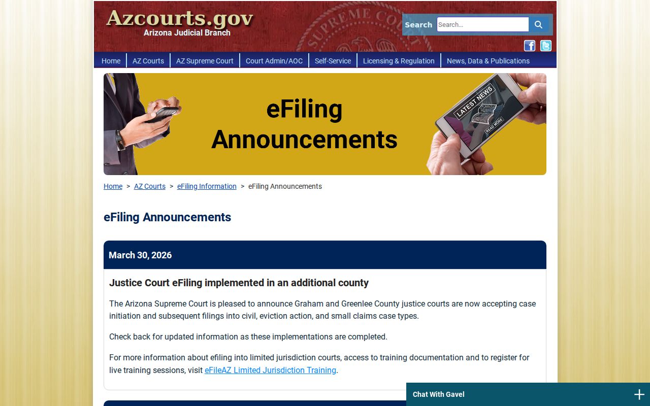 Greenlee County city court warrant eFiling announcement