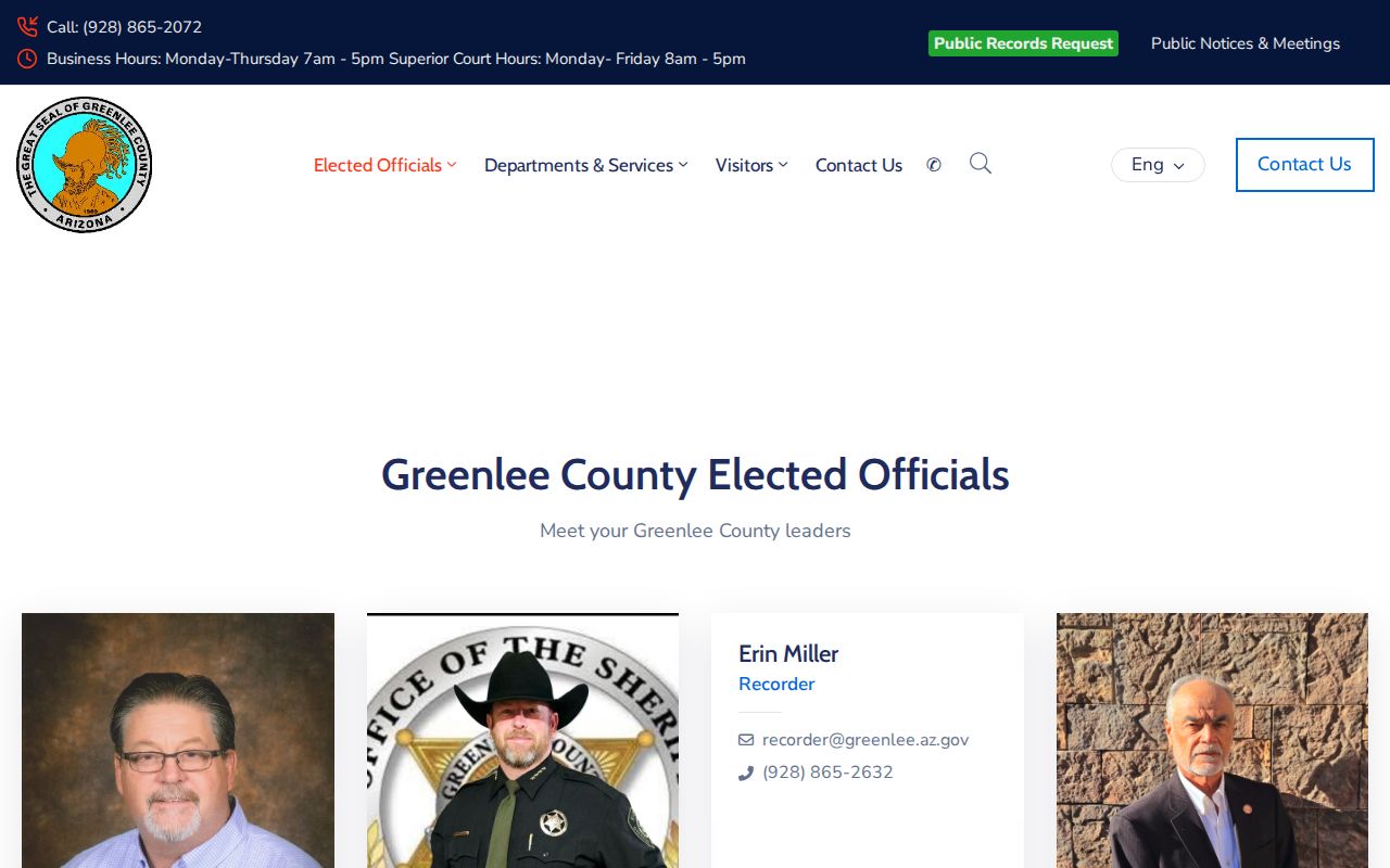 Greenlee County city court warrant official contact directory