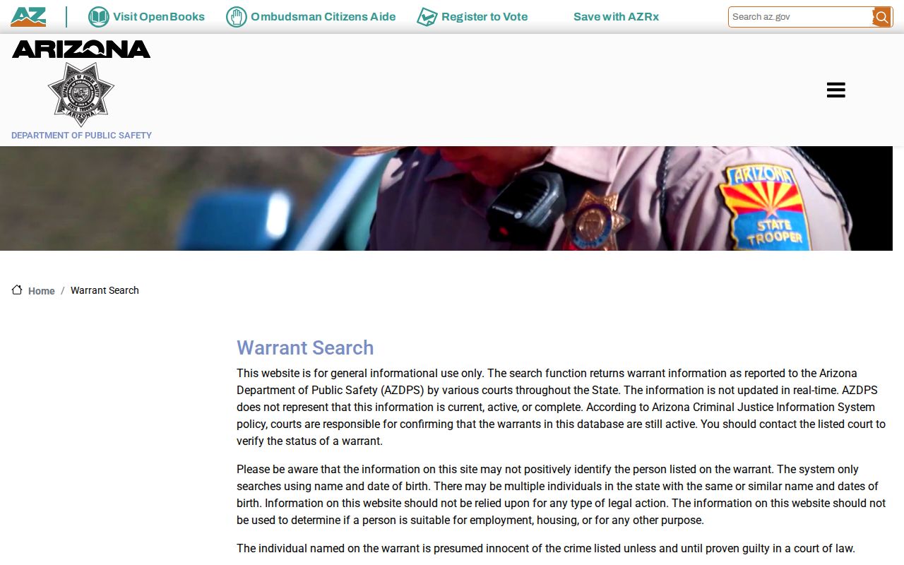 Greenlee County warrant search on the Arizona DPS interface